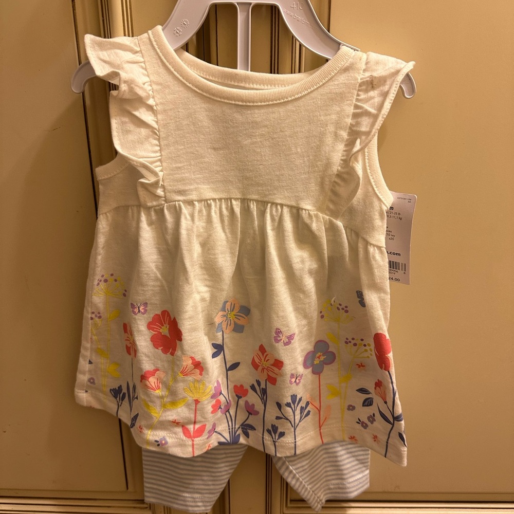 Carters Floral Print Kids Top - Cream